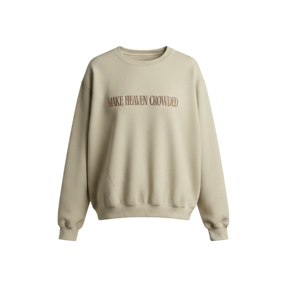 Make Heaven Crowded Beige Christian Crew Heavy Blend Sweatshirt - Size Large